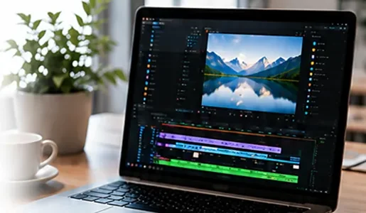 ノートPCでの動画編集の様子